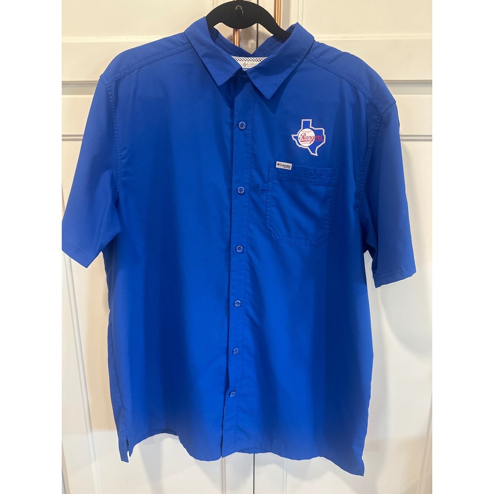 Columbia PFG Texas Rangers Shirt Mens Large Blue Short Sleeve MLB Omni-Shade